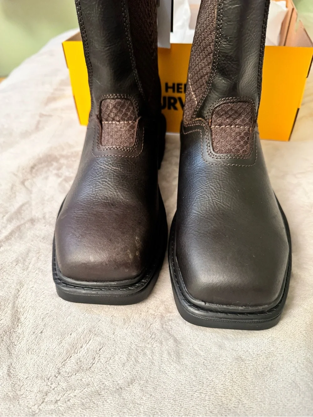 Herman’s Survivor Men’s Brown Work Cowboy Boots -  Slip-On Work Boots steel toe